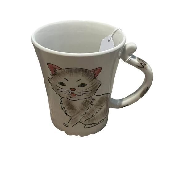 Pier 1 Hand Painted Gray Cat Tail Mugs Set of 2 - Picture 2 of 5